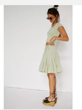 Free People Light Green Tiered Knee Length Skirt